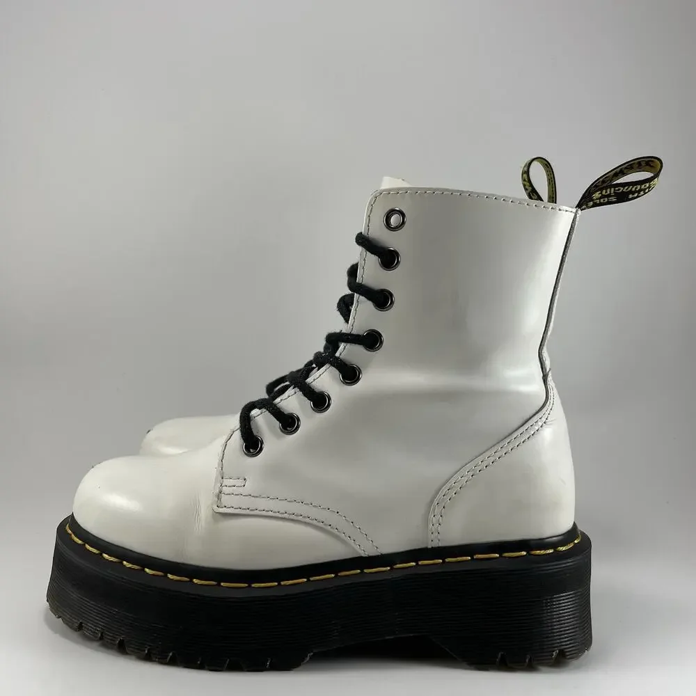 Dr. Martens Jadon Platform Boots Womens Size 6 White Leather Chunky Lace Up